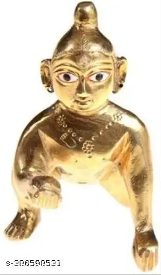 Brass Laddu Gopal Ji statue, intricately crafted Indian deity figurine, 1 inch tall and wide