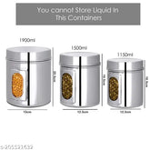 Stainless steel kitchen canister set (1150ml, 1500ml & 1900ml), airtight and see-through storage for pantry organization, silver on display shelf