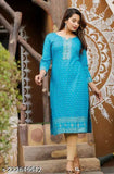 Aqua print rayon kurti, three-quarter sleeve, sky blue printed combo for women's fashion