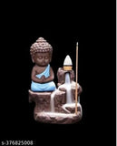 Handcrafted PMR Combo Pack of Brown/Blue Backflow Buddha & Orange Lord Buddha Statues, featuring 101 free incense cones, made of durable polyresin material. Indian origin
