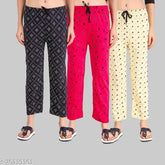 Comfortable cotton multicolor maxi pyjama lounge pants for women & girls (pack of 3), elastic waistband, soft fabric for sleepwear, nightwear, jogging wear, yoga wear