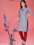Rayon print stitched kurti set with pants for women, solid pattern, three-quarter sleeves, rayon fabric, various sizes available