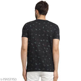 Black round cotton t-shirt, printed design by Vimal Jonney. Ideal for everyday wear with jeans or trousers. Made in India