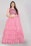 Embellished silk lehenga with net bottomwear and lace dupatta, Indian traditional semi-stitched women's outfit
