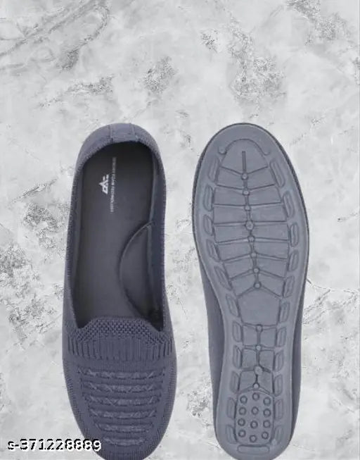 Grey mesh flynet loafer, textured ballerina slip-ons for comfy all-season wear. Kid-friendly materials, easy to clean, perfect gift." (123 characters)