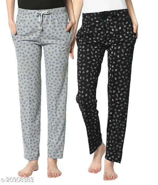 Multicolor cotton blend printed trousers for women, straight-fit style, ideal for casual wear (32, 28in/38in; 34, 30in/39in; 36, 32in/40in; 38, 34in/41in)