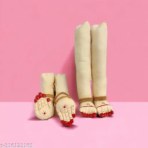 Red fabric Varalaxmi amman altar cloth, set of 4 hands and legs for Indian Pooja decorations