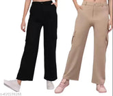 Relaxed fit cotton blend cargo pants for women with four pockets, ideal for casual wear