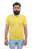 Yellow cotton-blend ME Solid Polo T-Shirt for men, high-quality, lightweight and thin with elastic sleeves, India origin