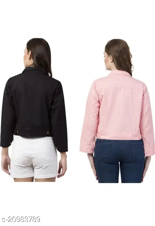 Black and pink denim women's jackets (pack of 2), self-designed, long sleeves, available in S, M, L, XL