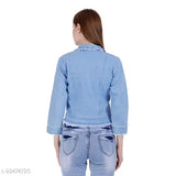 Denim petite women's ethnic jacket, solid color and long sleeves from Jivika, India-made fashion for size S, M, L, XL