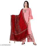 Women's rayon rayon print kurti, palazzo pants, and dupatta set - Indian fashion for women in sizes S