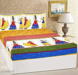 Rajasthani kathputli print cotton double bed sheets & pillow covers, vibrant folk art design from India