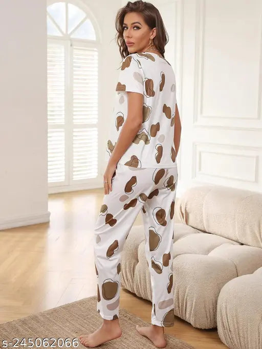 Graphic print cotton lycra women's night suit, soft and stylish sleepwear with printed design, machine washable, great gift idea