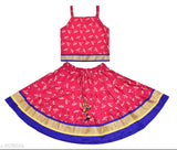 Gold polka dots print pure rayon lehenga choli in floral pattern, sleeveless ethnic wear for toddlers and kids (0-7 years), Indian origin