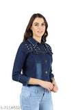 Dark denim jacket, SIX PATTI TIEEN design, long sleeves, perfect for casual wear for women, India origin
