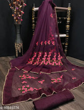 Floral embroidered Moti Lace net saree with separate blouse piece, soft and flowy Bollywood-style festive wear