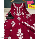 Rayon 2pc Set, embroidered net kurta with palazzos, Indian chikankari machine work on display