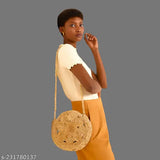 Beige jute handbag, 10" diameter, secure zip closure, eco-friendly ladies sling bag - ideal gift for various occasions