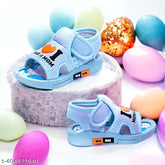 Shiny sky blue canvas and rubber embellished sandals for kids age 2, featuring whistle CHU-CHU sound