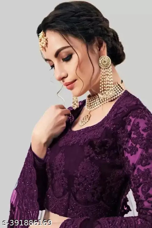 Net fabric embroidered lehenga set for women, semi-stitched (size 42/44m, 2.2m dupatta), Indian craftwork