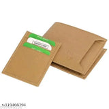 Beige artificial leather men's travel wallet - 10 card slots, durable PU material, compact size for formal or casual use