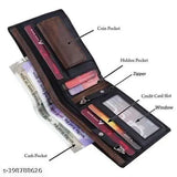 Black faux leather Wallet Loscco 07 with two compartments, free size dimensions: 12 cm x 10 cm, made in India