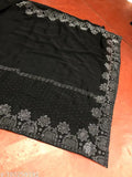 Georgette silk black saree with heavy diamond work, contrast blouse - Indian bridal wear featuring beautiful border and embellished net pattern