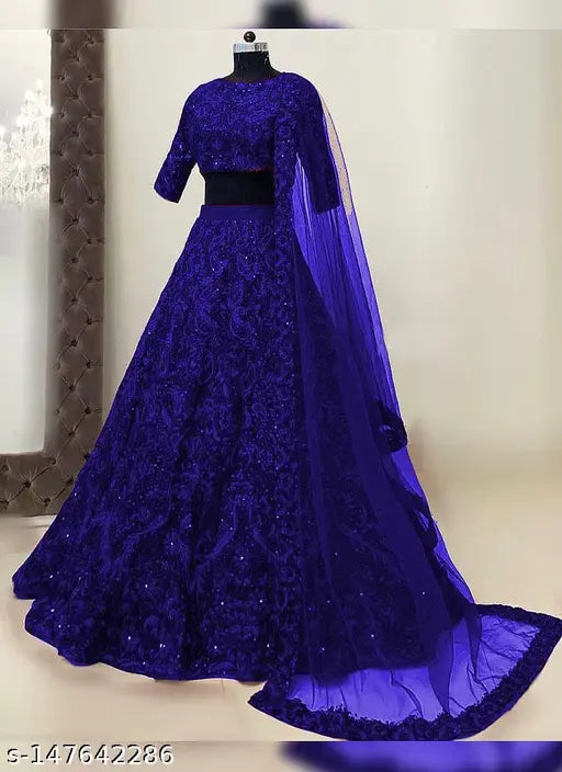 Embroidered taffeta silk Indo Western wedding lehenga, net dupatta - Unstitched, 42" waist, 44" length