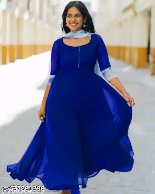 Georgette 12Blue dupatta, solid color three-quarter sleeve Indian fashion accessory for women, various sizes available