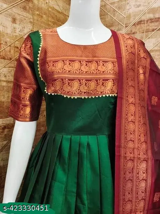 Art Silk Guan Set, Zari woven in vibrant colors, elegant women's gown for special occasions