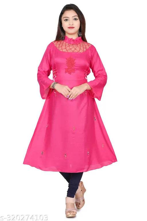 Luxurious rayon straight kurti, long sleeves, solid design, Indian origin - perfect for women's fashion