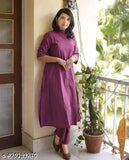 Striped cotton co-ord set for women: Katha kurta and pants with three-quarter sleeves