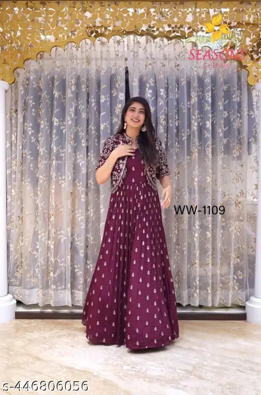 Silk embroidered net Cinon GwonJecket Set, Indian-origin luxury fashion wear for women (M/38in, L/39in, XL/40in)