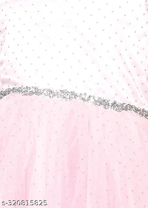Pink net layered knee-length girls party dress, toy balloon design for kids aged 1-6 years