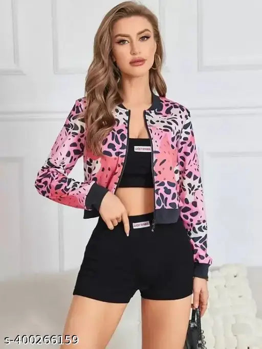 Printed polyester full sleeve women's jacket, vibrant Indian design