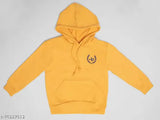 Mustard cotton blend hoodie with kangaroo pockets for boys. Soft, skin-friendly looper knit fabric for winter and outdoor activities. Versatile fashionable jacket suitable for daily wear, office, and casual style. Warm and comfortable for kids