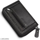 Men's black faux leather card holder with 11 card slots, solid pattern, perfect for organizing essentials