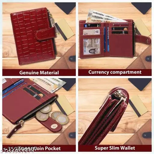 Small women's PU leather multi wallet - credit card holder, coin purse with zipper. Solid faux leather accessory for secure card case/gift, free size (11cm x 9cm)