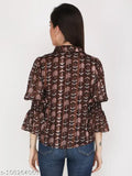 Long-sleeved polyester balloon elasticated shirt, printed net design, XS-XXL, trendy tops from Jakanary, India