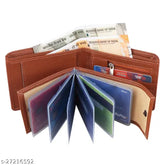 Tan artificial leather, classic mens wallet with 10 card slots, elegant regular size