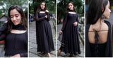 Stylish retro georgette gown, long sleeves, solid net design, size M-XXXL. Indian women's fashion on mannequin