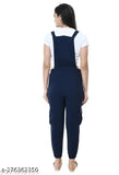 Navy blue cotton blend jumpsuit, fashionable women's solid-colored ungaree for special occasions