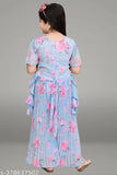 Aqua Blue Chiffon A-line Palazzos with Embroidered Short Sleeves, India-origin fashion for 0-3 months to 10-11 years