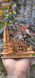 Hand-carved wooden 3D model of Ayodhya Sai Collection Ram Mandir, detailed polyresin replica, ideal for home decor or car dashboard, measures 12 cm L x 6 cm B x 12 cm H
