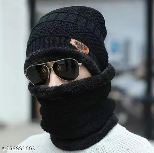 Woolen unisex beanie combo, self-design pattern, warm winter accessory from India