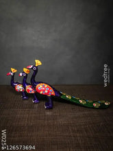 Multi-colored peacock figurine set, hand-painted poly resin animal decor, 7cm high x 6cm wide x 10cm long