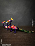 Multicolored peacock decorative showpiece set, hand-painted poly resin from India - 7cm high x 6cm wide x 10cm long