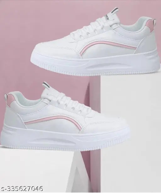 Bucadia Girl Synthetic White Stylish Comfortable Casual Sneaker Shoes