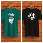 King OxfordBlue and Avenger Black Combo Cotton Half Round Neck Tees (Pack of 2) - Classic men's t-shirts with short sleeves